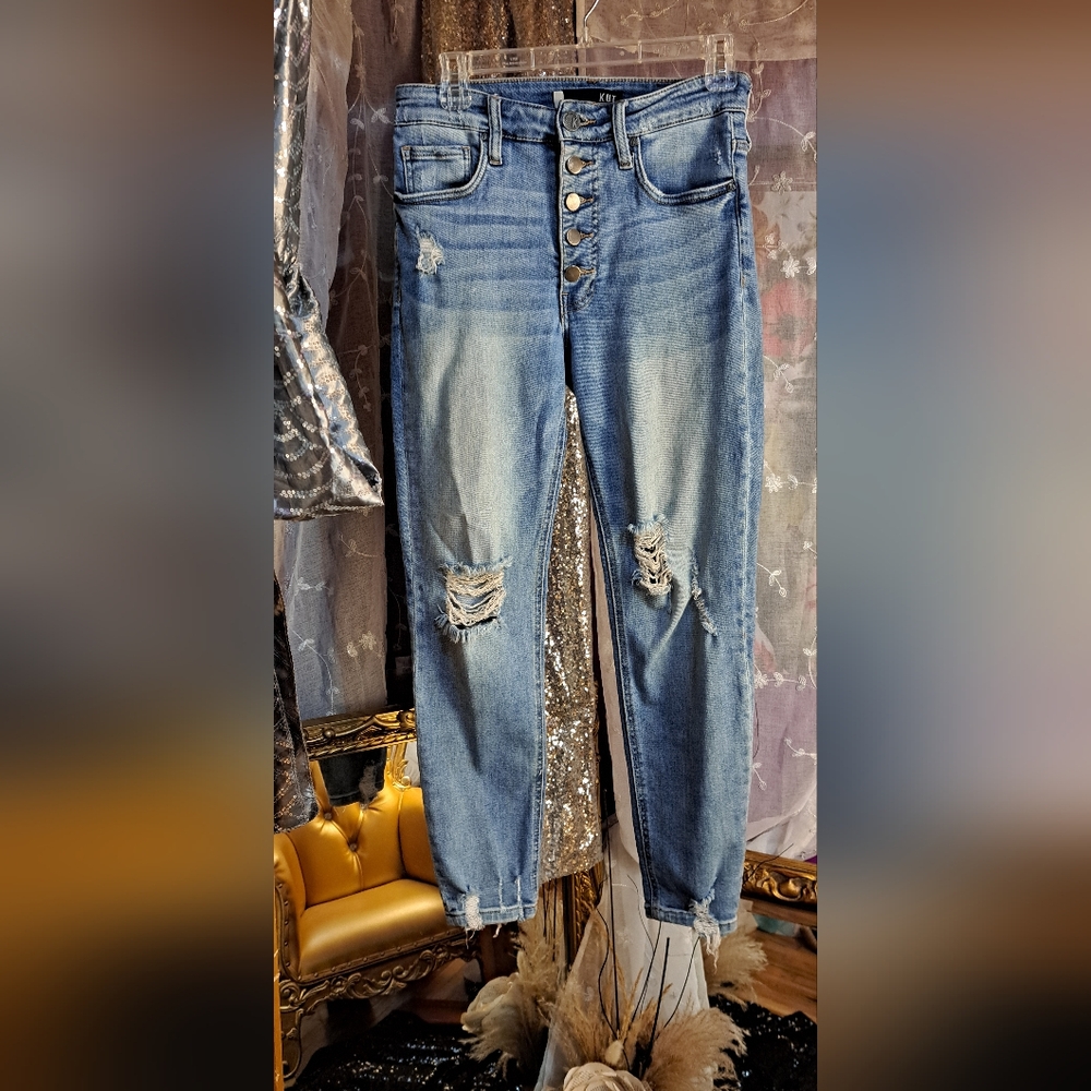 Kut Stylish Blue Distressed Women Jeans